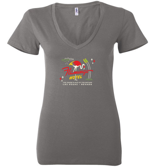 Flamingo Hotel and Casino, Las Vegas, Version 2, Bella Ladies V-Neck Tee