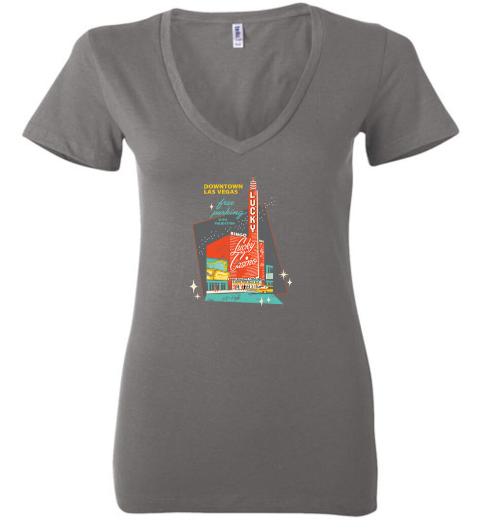 Lucky Casino, Las Vegas, Version 2, Bella Ladies V-Neck Tee