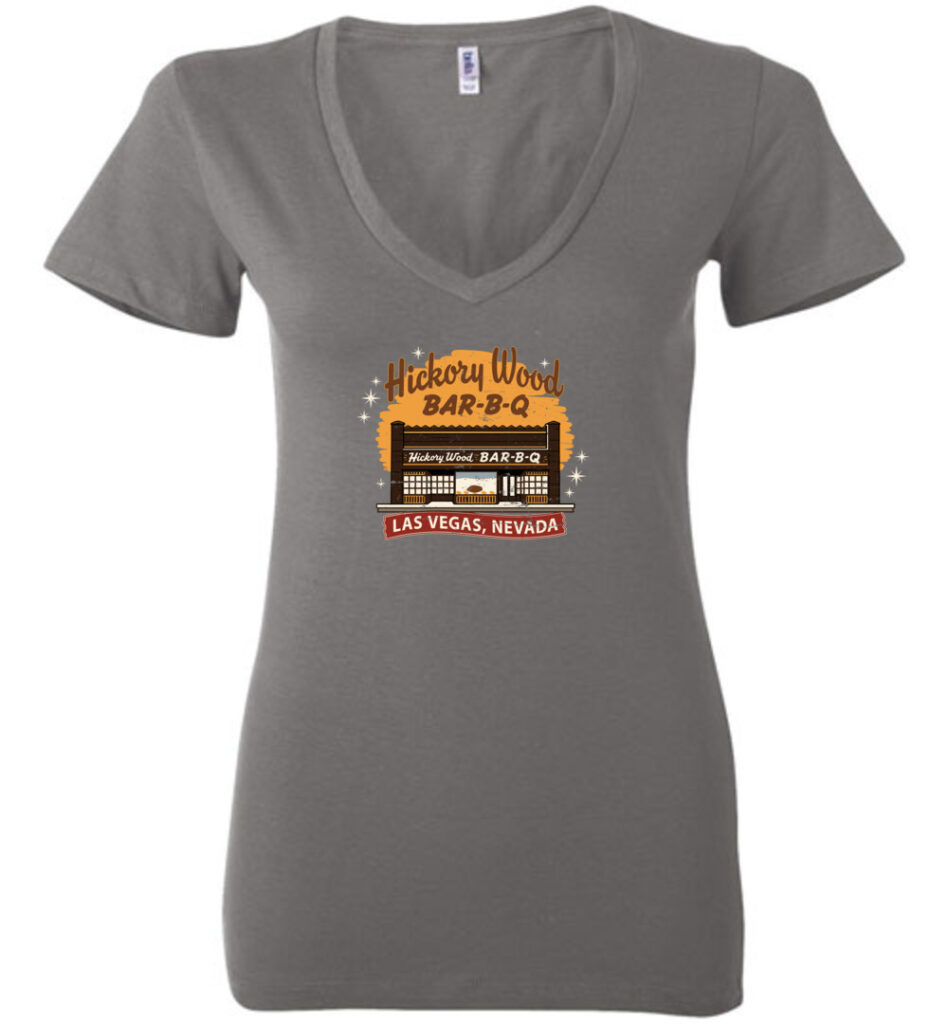 Hickory Wood BAR-B-Q Restaurant, Las Vegas, Bella Ladies V-Neck Tee