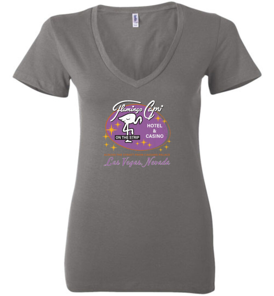 Flamingo Capri Hotel and Casino, Las Vegas, Version 2, Bella Ladies V-Neck Tee
